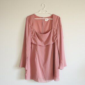 Princess Polly Women's Blush Pink US 12 Square Neck Long Sleeve Midi Party Dress